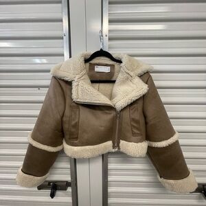 NWOT ASOS shearling crop aviator jacket size XS petite